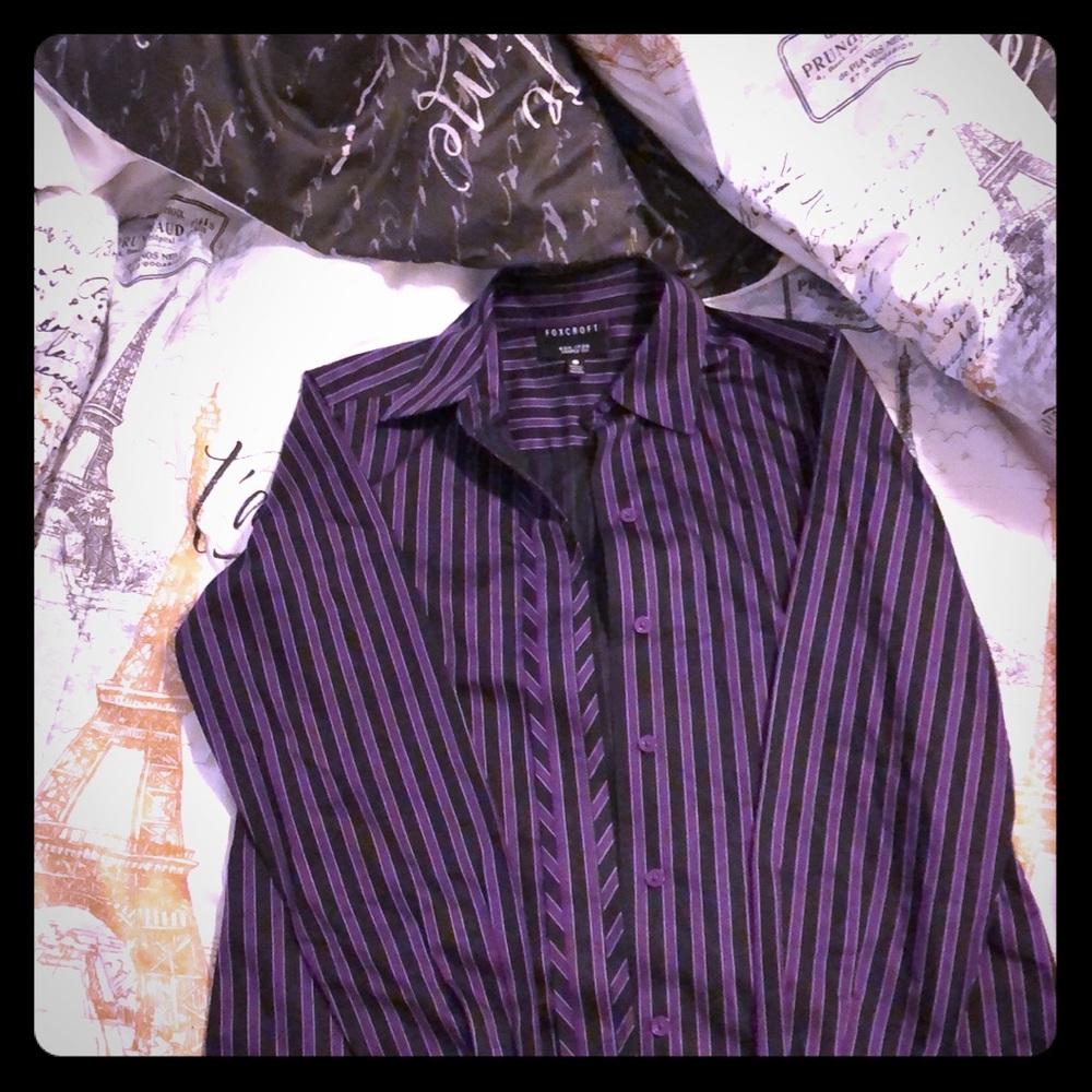 Black/purple stripe women’s button up shirt
